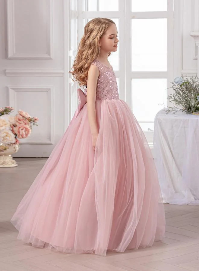 تايك تو فستان طويل بناتي وردي مزين وبلا أكمام